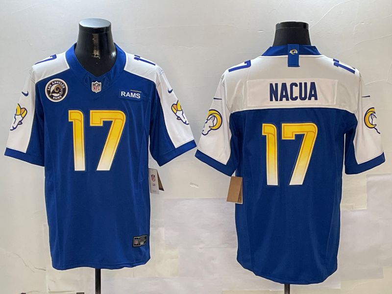 Men Los Angeles Rams #17 Nacua Blue Thanksgiving three generations 2024 Nike Limited NFL Jersey style 2